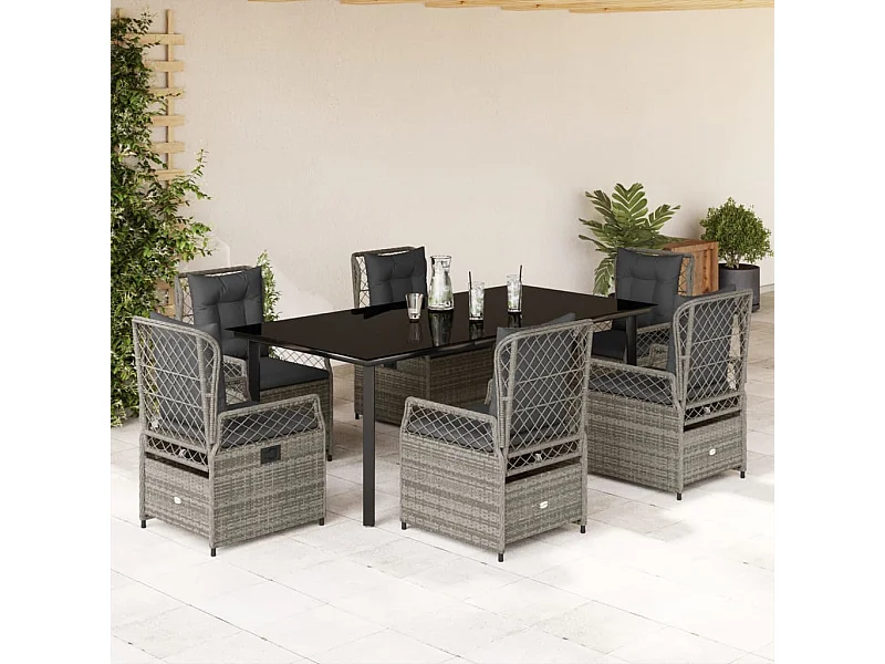 Ensemble à manger de jardin et coussins 7 pièces gris rotin