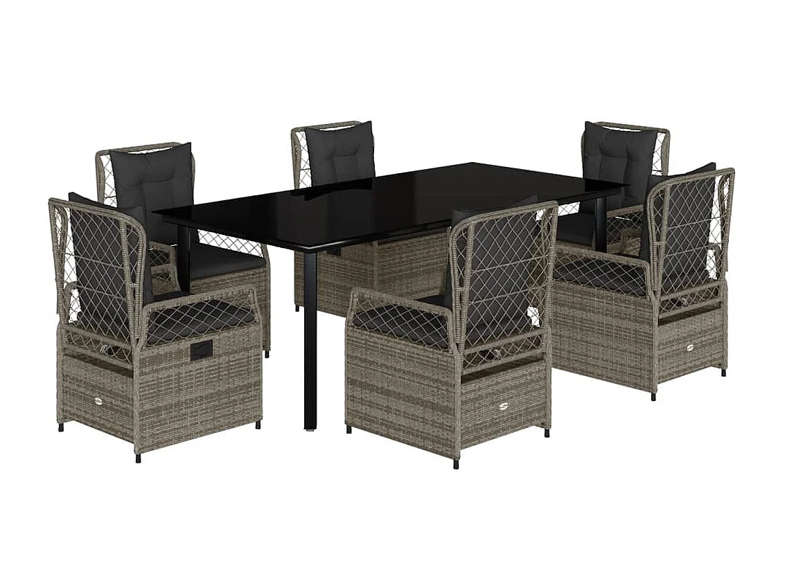 Ensemble à manger de jardin et coussins 7 pièces gris rotin