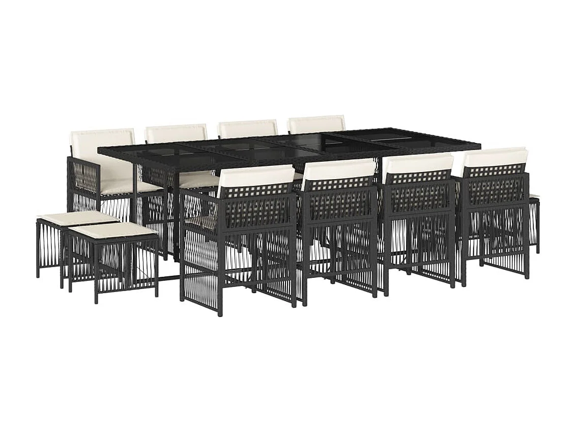 Ensemble à manger de jardin 13 pièces coussins noir résine tressée