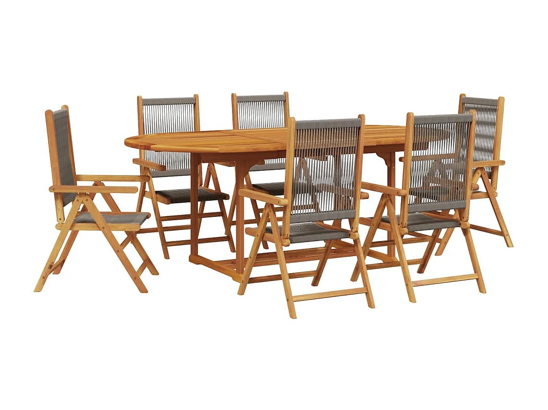 Set de comedor jardín 7 piezas polipropileno madera maciza gris
