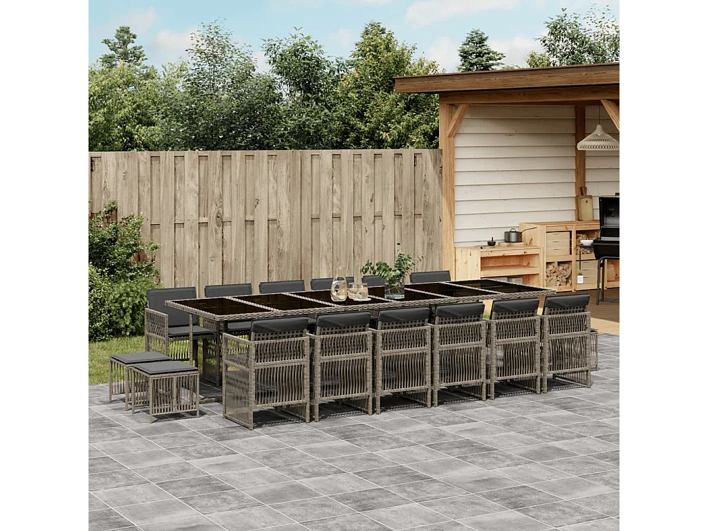 17-delige Tuinset met kussens poly rattan grijs