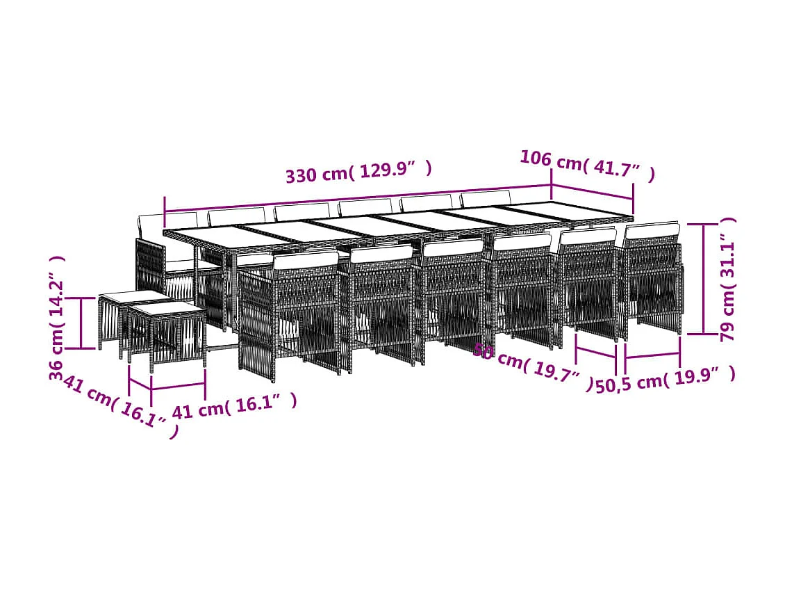 17-delige Tuinset met kussens poly rattan grijs