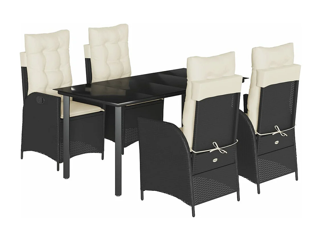 5 peças conjunto de jantar para jardim com almofadões vime PE preto