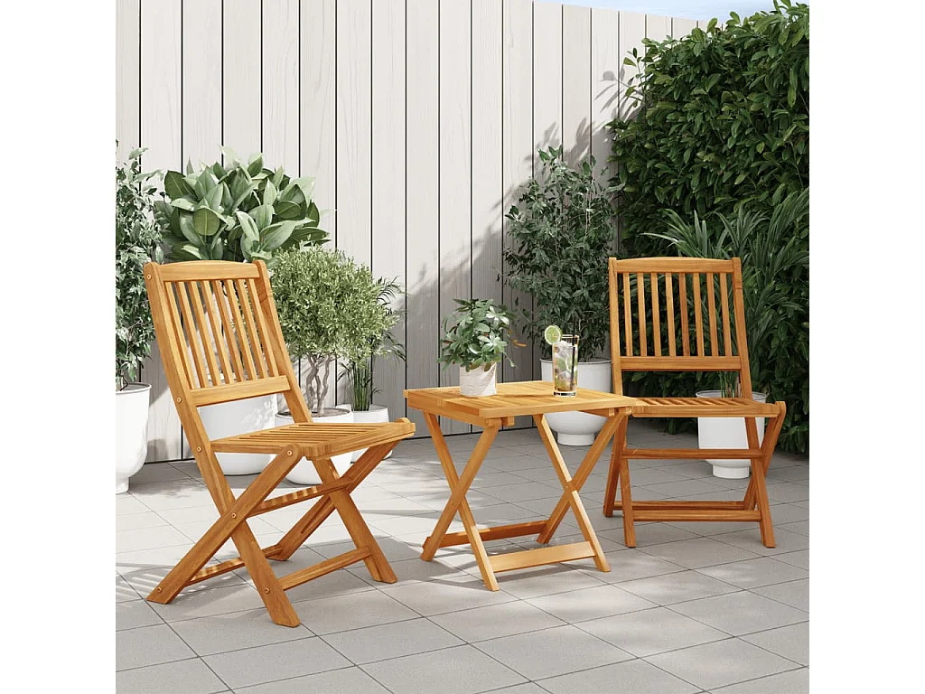 Set de comedor de jardín plegable 3 piezas madera maciza acacia