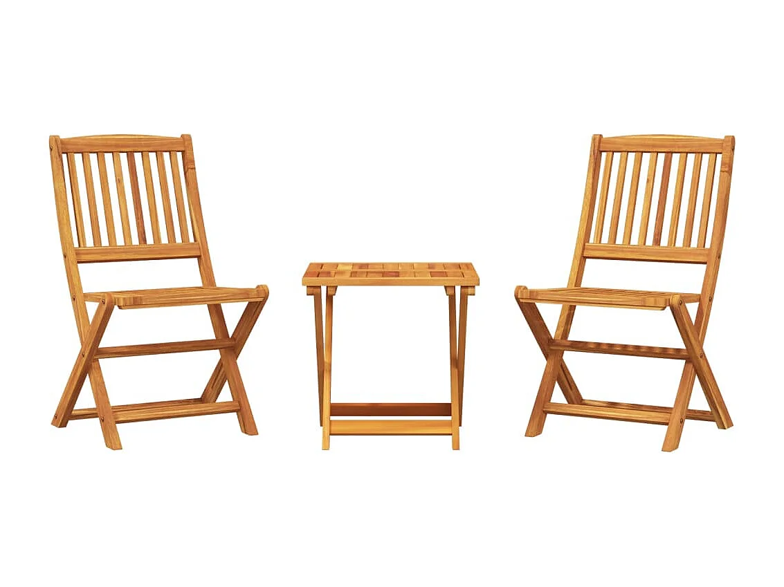Set de comedor de jardín plegable 3 piezas madera maciza acacia
