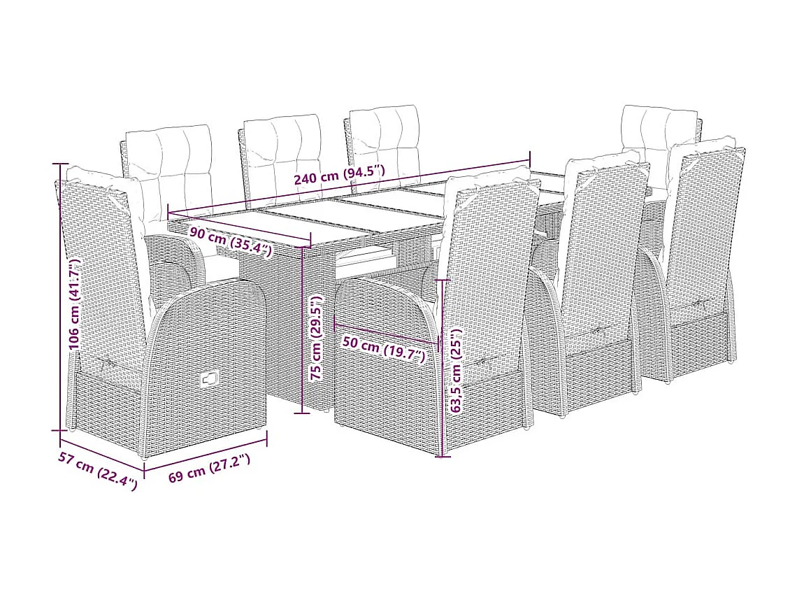 9-delige Tuinset poly rattan zwart