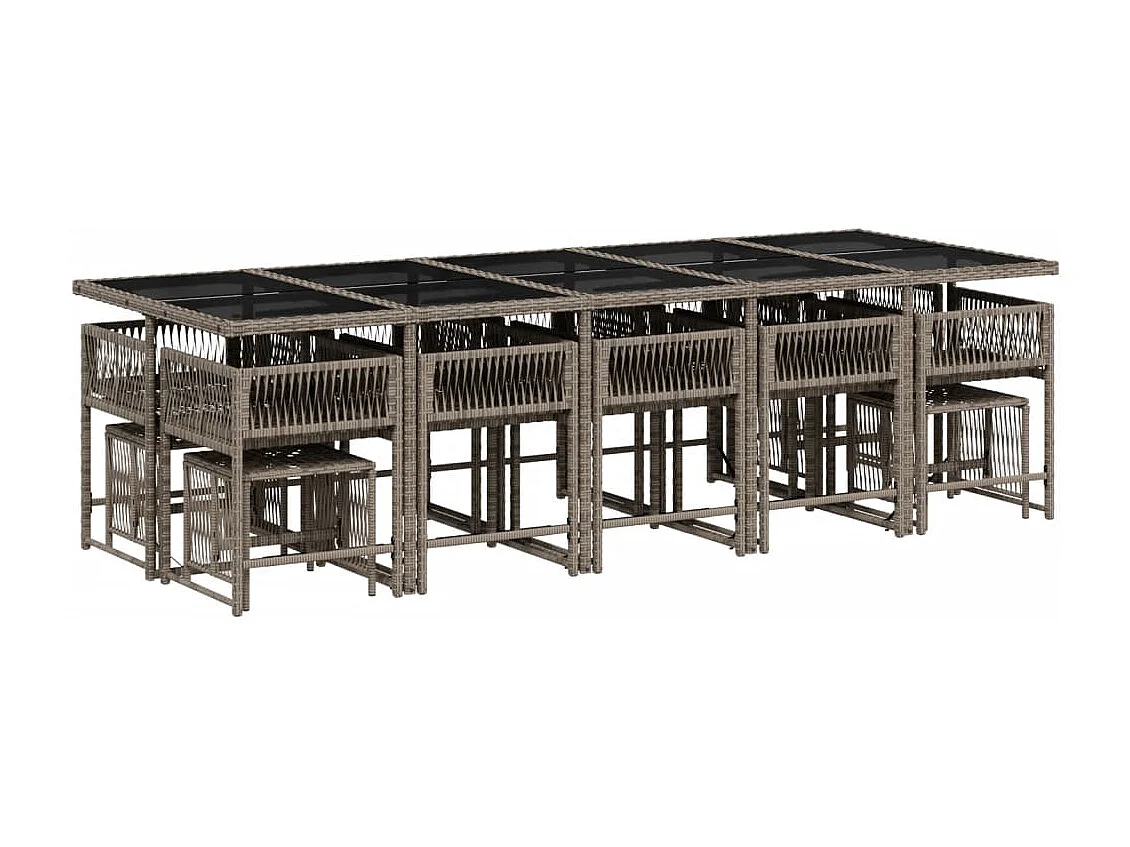 Set comedor de jardín con cojines 15 piezas ratán sintético gris