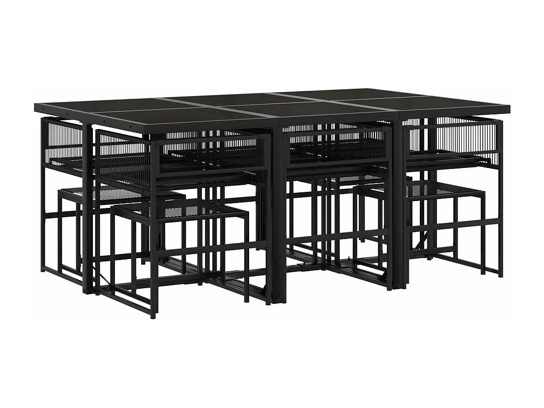 Ensemble à manger de jardin 11 pièces coussins noir résine tressée