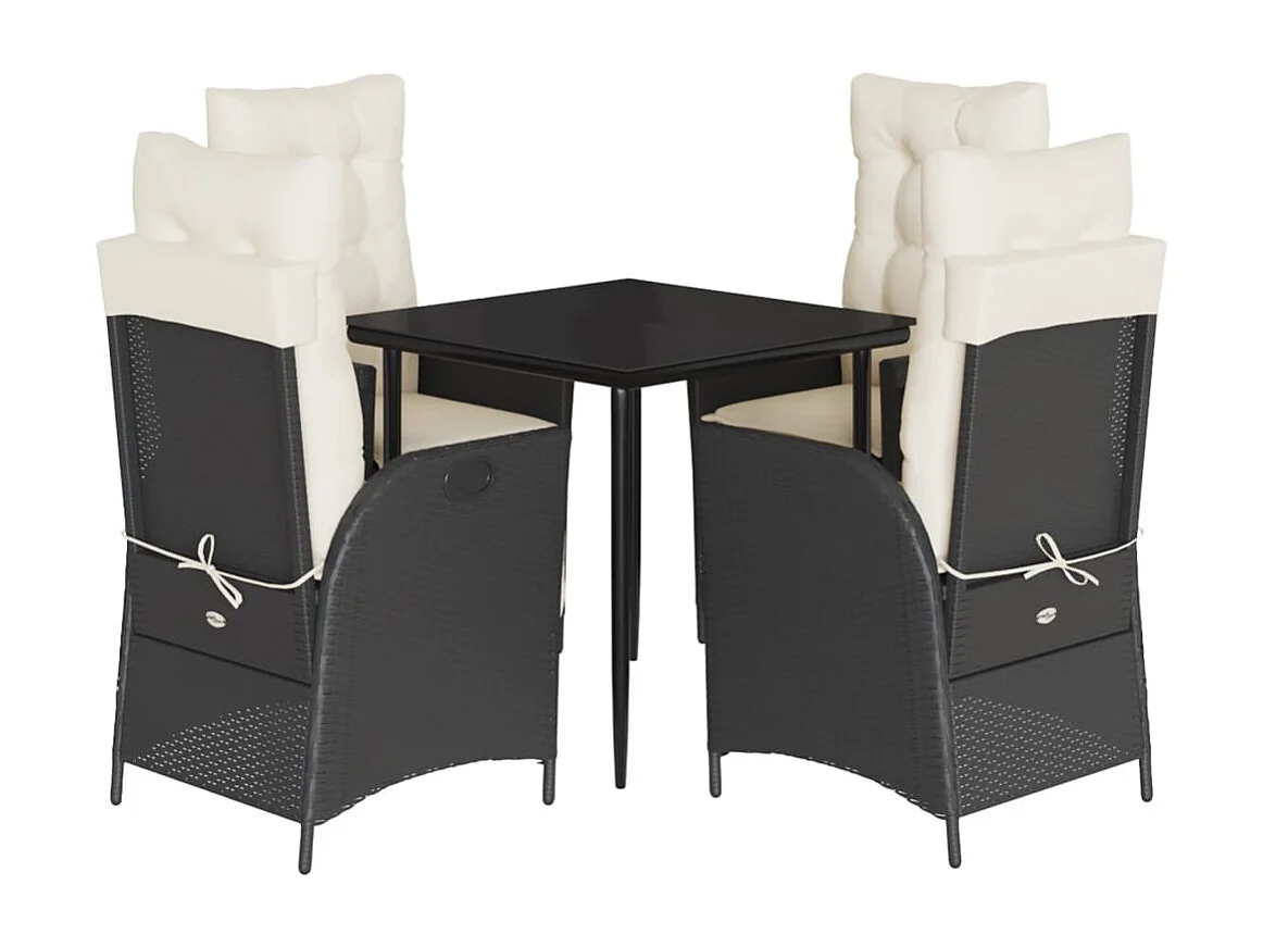 Ensemble à manger de jardin coussins 5 pièces Noir Résine tressée