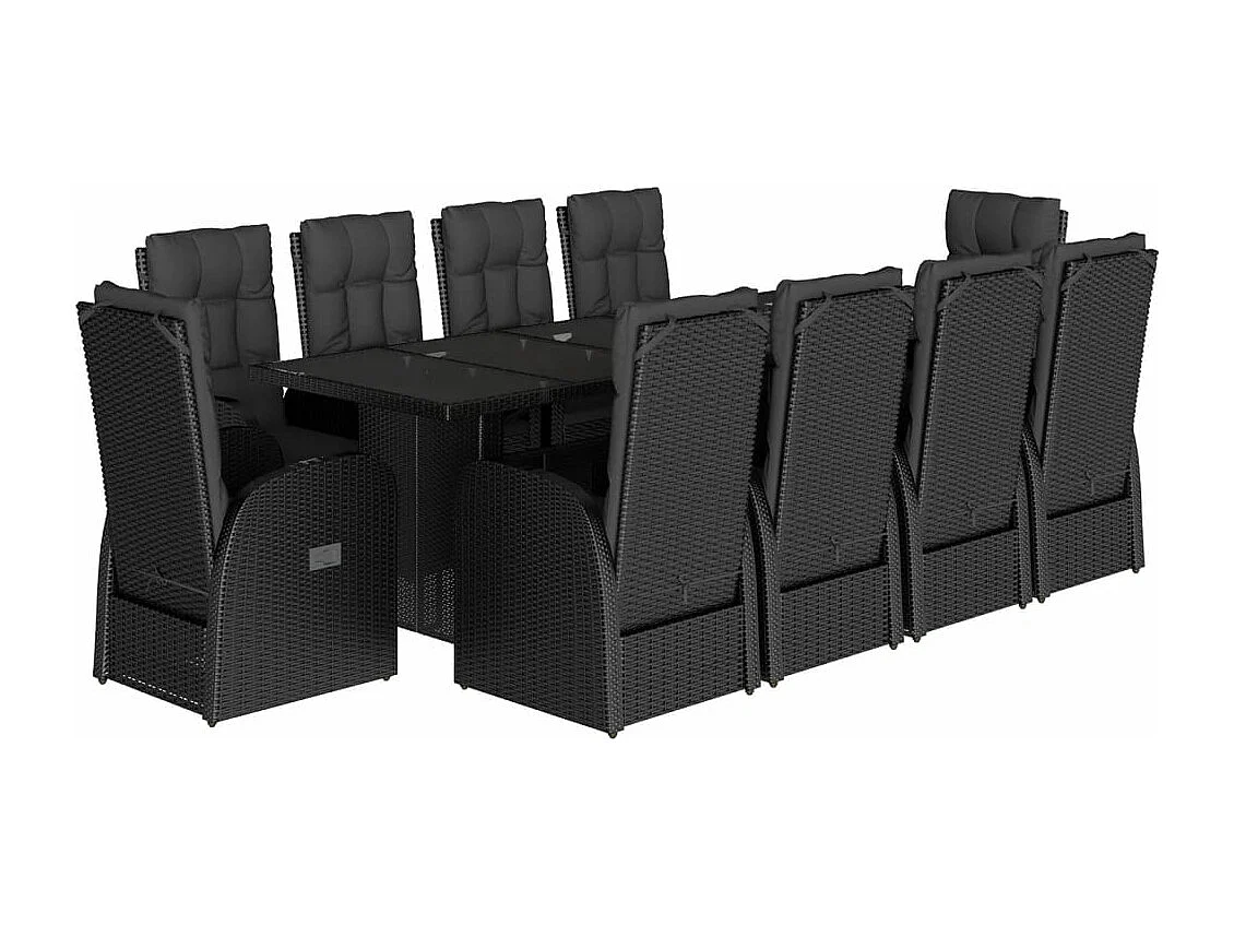 Set de comedor jardín 11 piezas con cojines ratán sintético negro