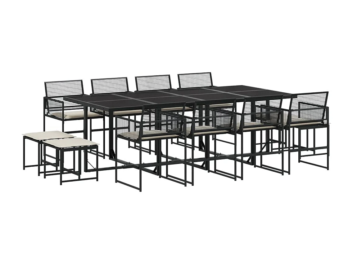 Set comedor de jardín con cojines 13 piezas ratán sintético negro