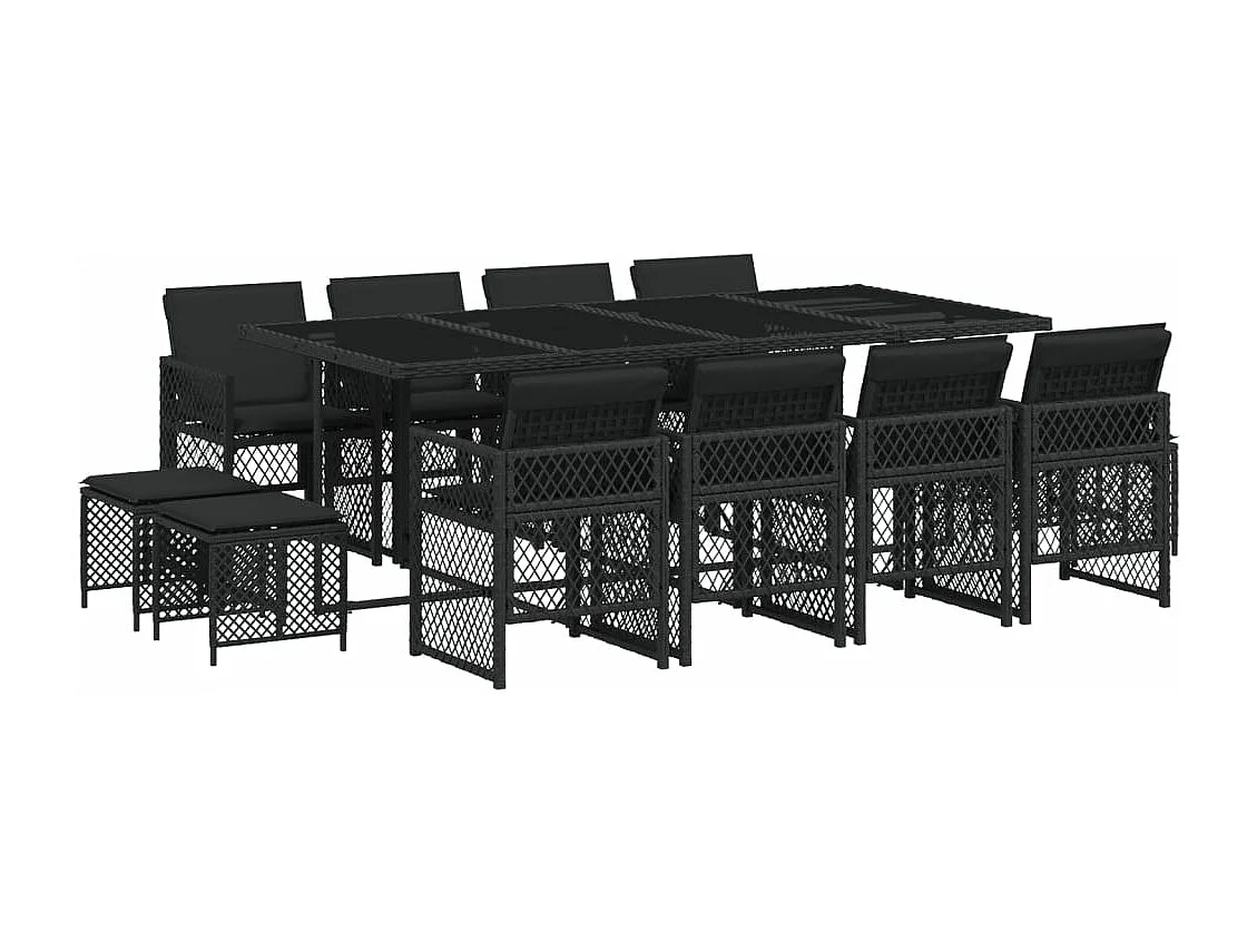 Ensemble à manger de jardin 13 pièces coussins noir résine tressée