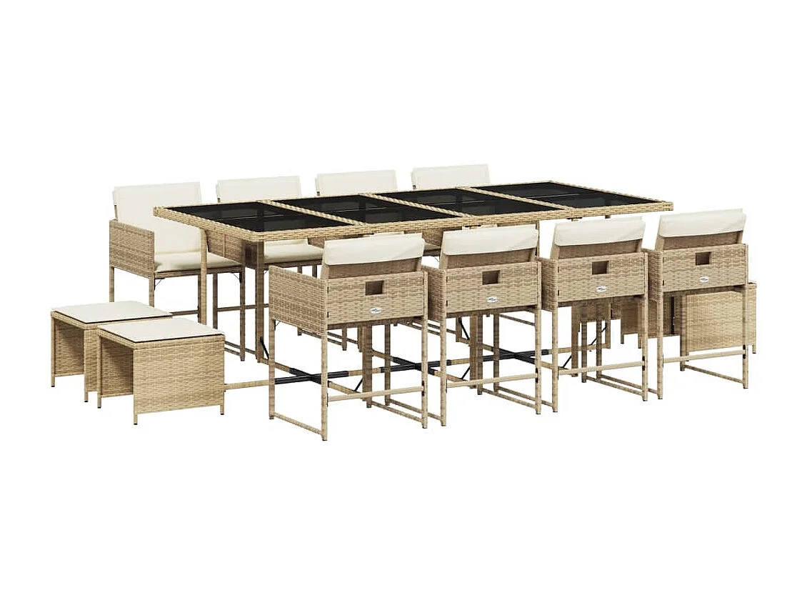 Set comedor de jardín con cojines 13 piezas ratán sintético beige