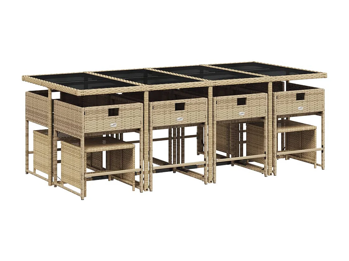 Set comedor de jardín con cojines 13 piezas ratán sintético beige