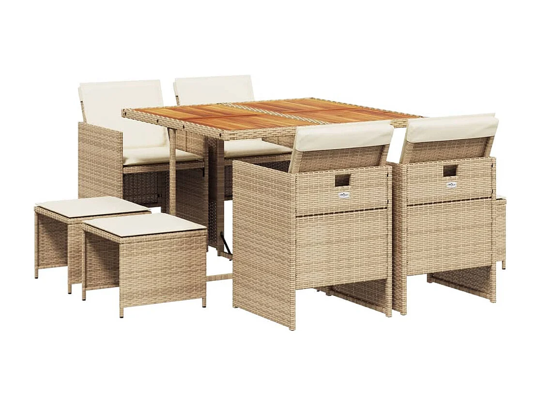 Set comedor de jardín 9 piezas con cojines ratán sintético beige