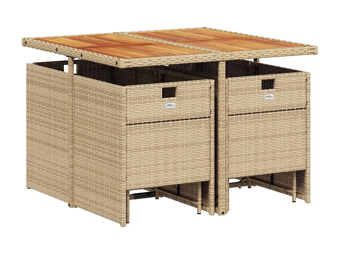 Set comedor de jardín 9 piezas con cojines ratán sintético beige
