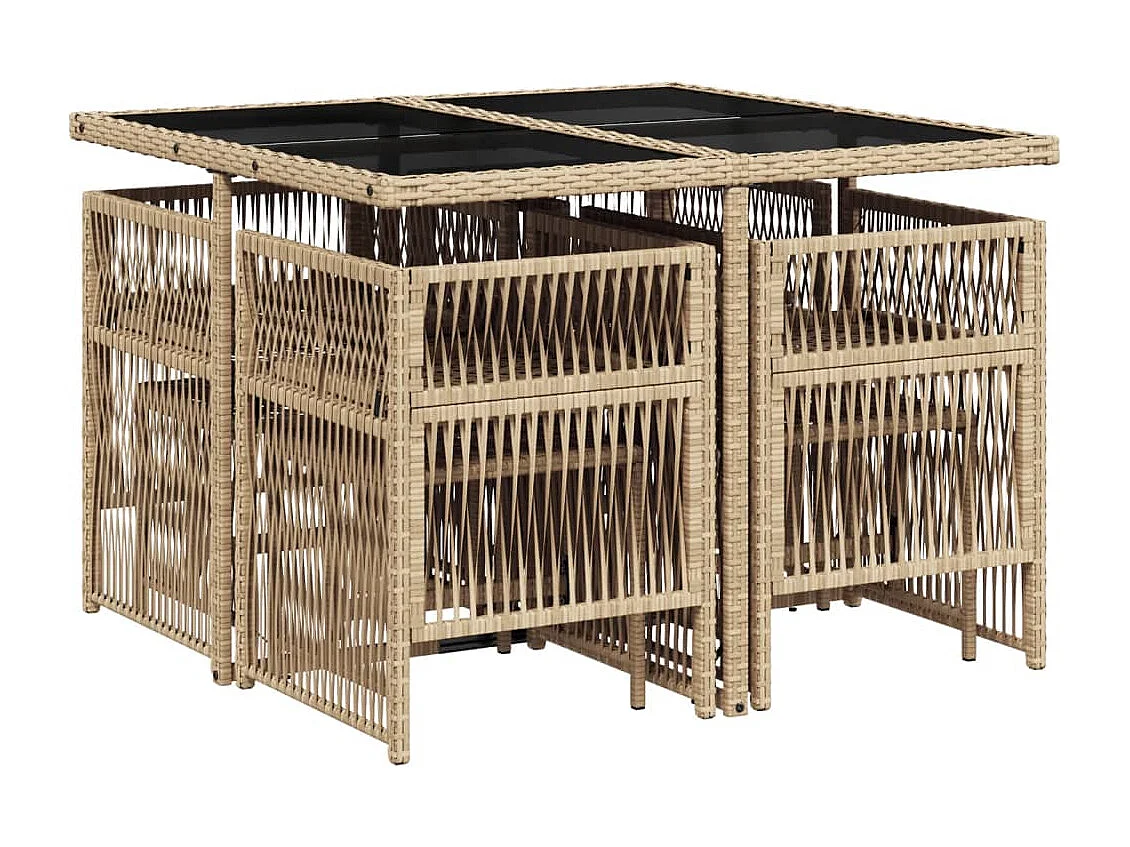 Ensemble à manger de jardin et coussins 9 pièces beige Poly rotin