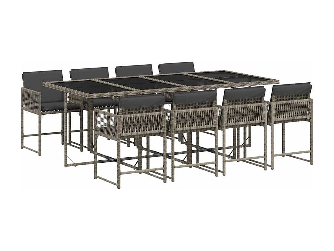Set comedor jardín 9 piezas y cojines ratán sintético gris