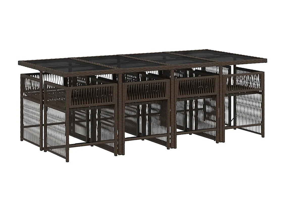 Ensemble à manger de jardin et coussins 9 pièces marron poly rotin