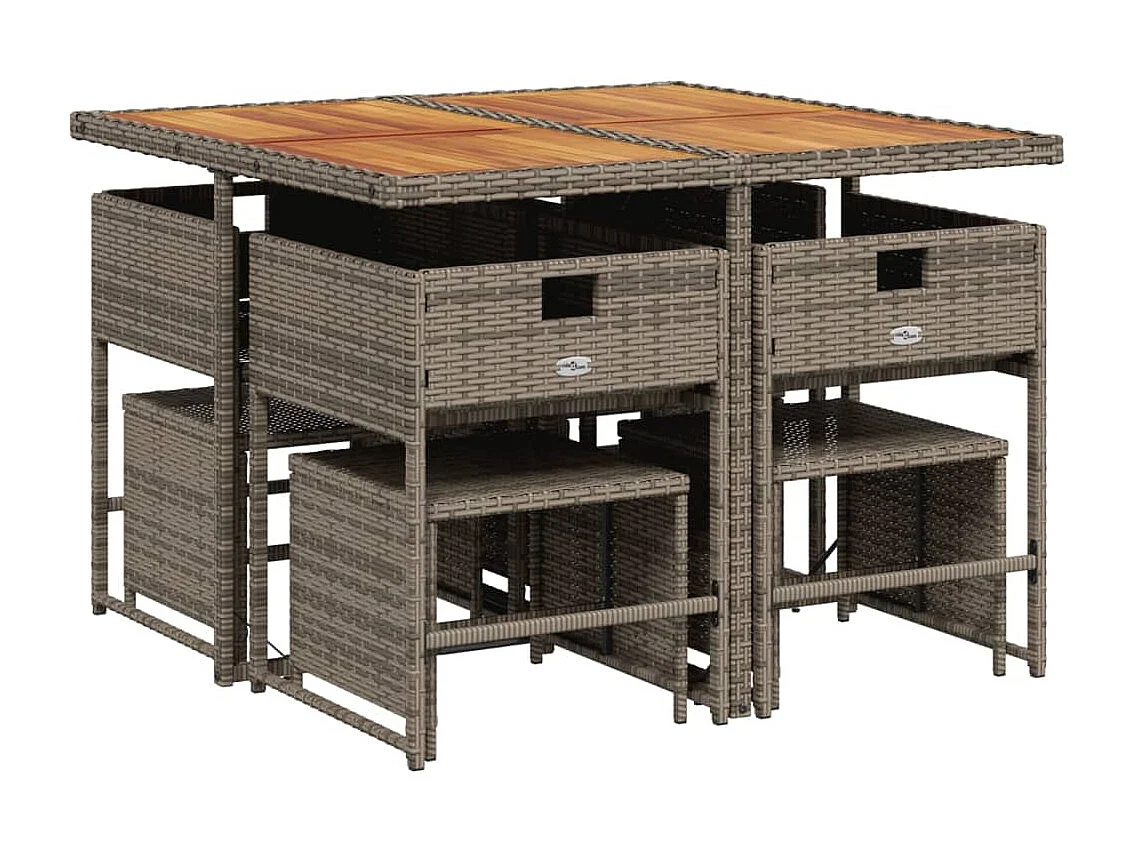 9 peças conjunto de jantar para jardim com almofadões vime PE cinza