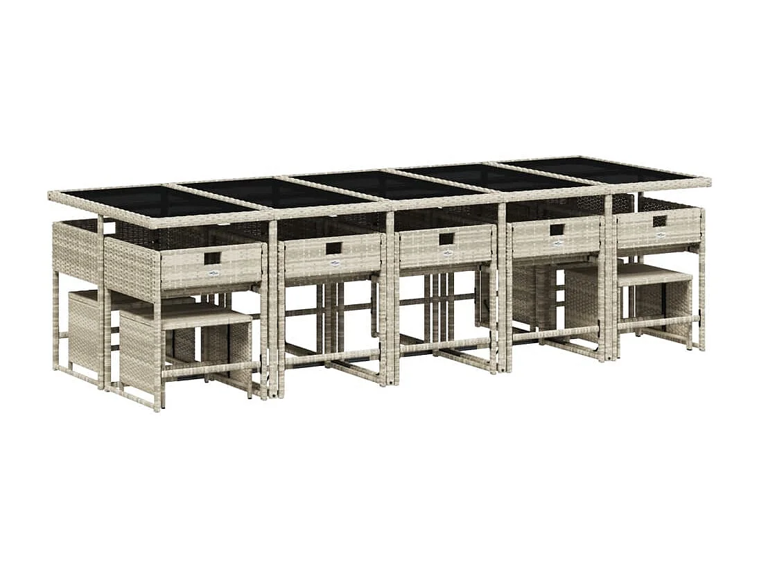 15-delige Tuinset met kussens poly rattan lichtgrijs