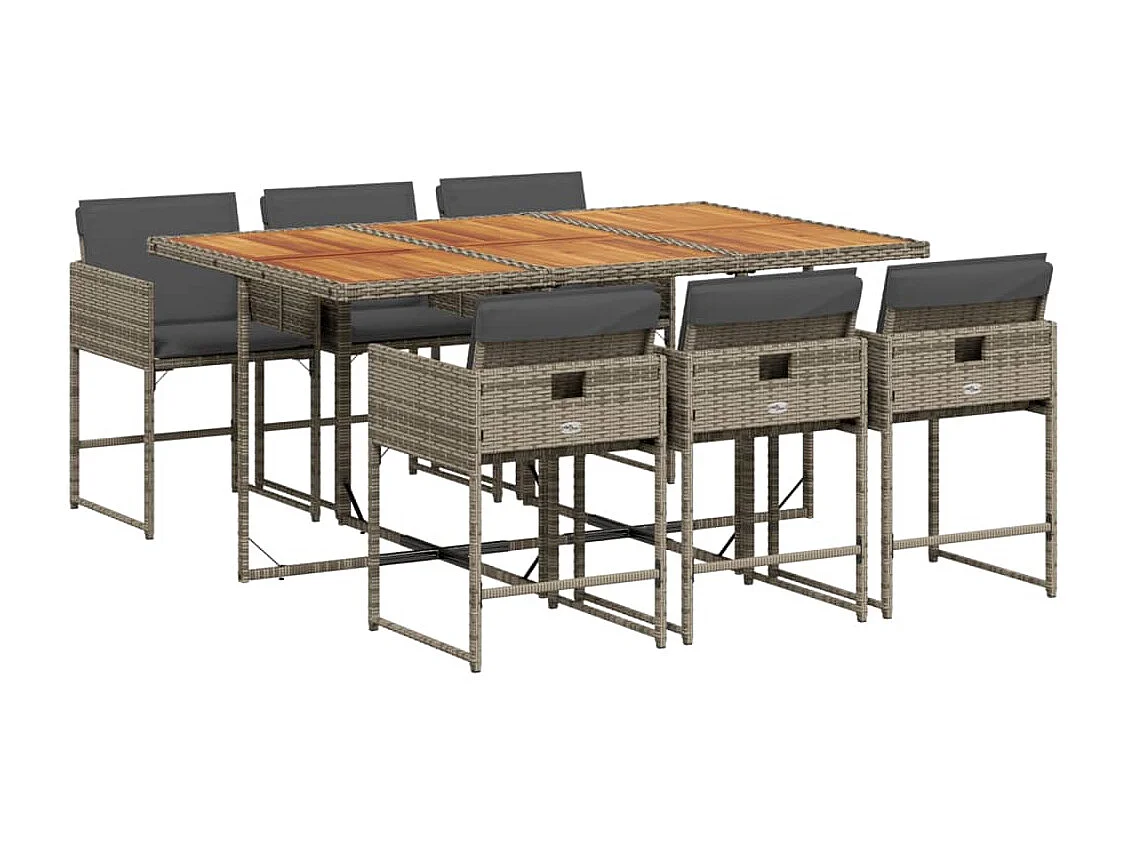 Ensemble à manger de jardin et coussins 7 pièces gris rotin