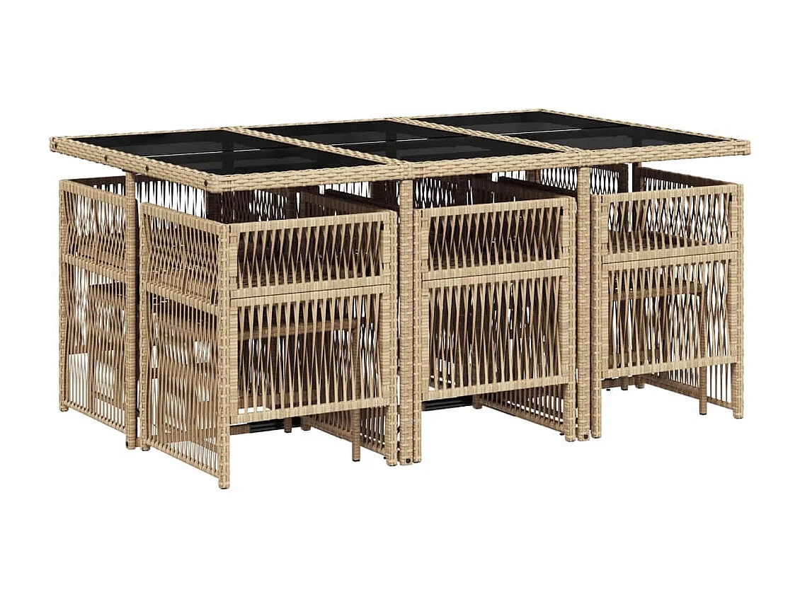 Ensemble à manger de jardin et coussins 11 pièces beige poly rotin