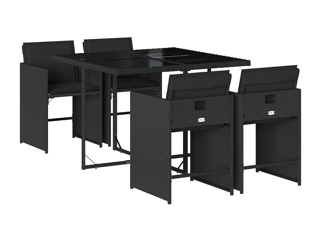 Ensemble à manger de jardin coussins 5 pièces Noir Résine tressée