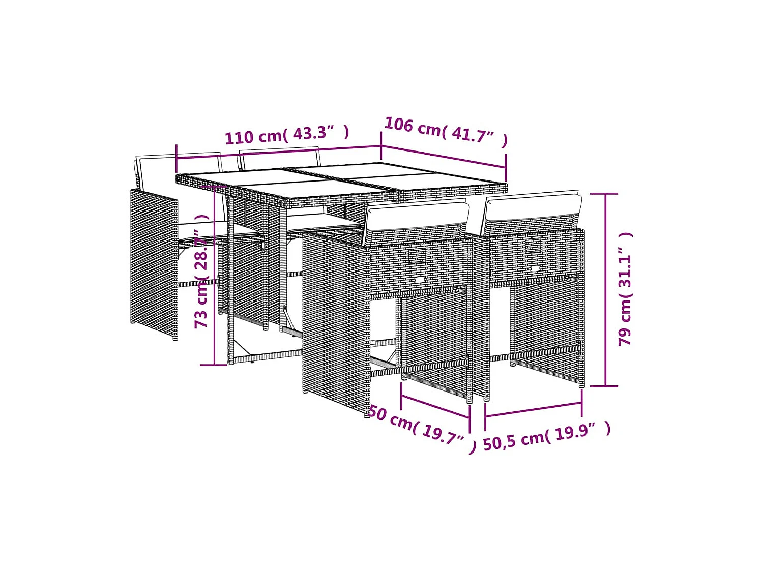 Ensemble à manger de jardin coussins 5 pièces Noir Résine tressée