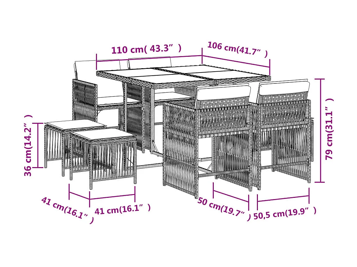 Ensemble à manger de jardin et coussins 9 pièces mélange beige