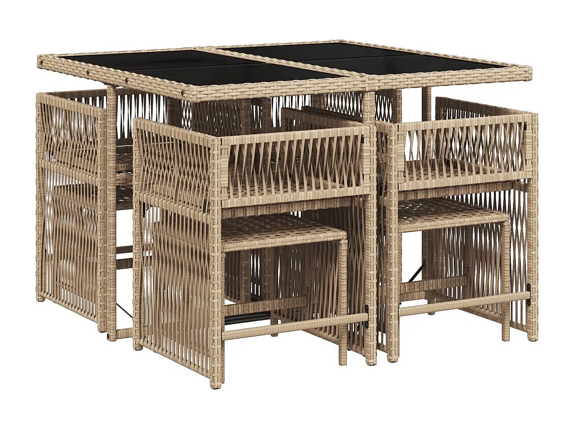 Ensemble à manger de jardin et coussins 9 pièces mélange beige