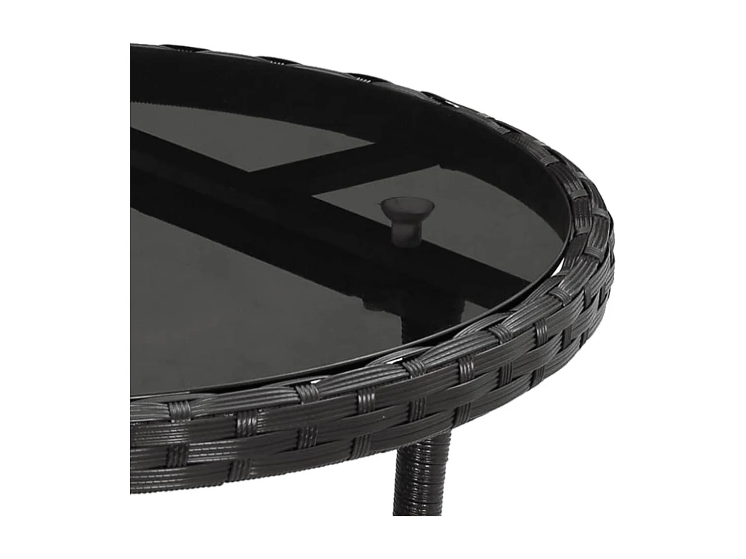 3 peças conjunto jantar jardim com almofadões vime PE/vidro preto