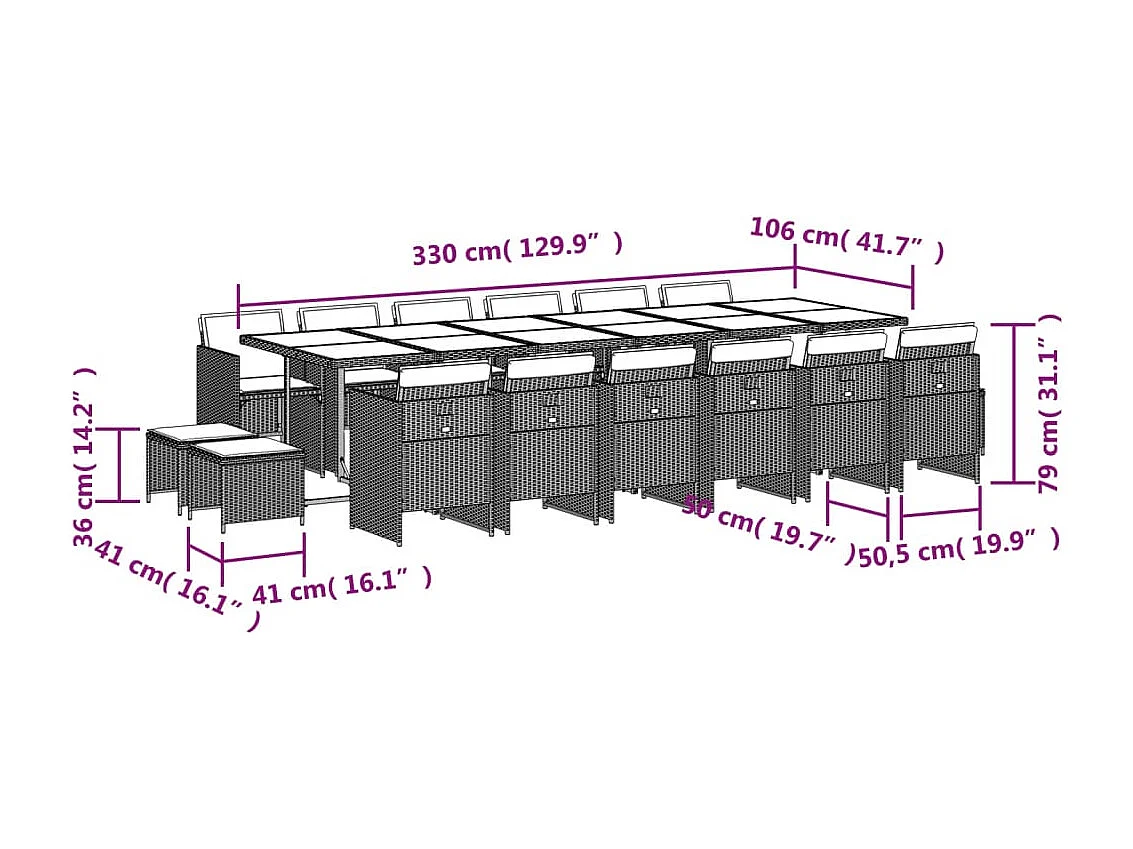 17-delige Tuinset met kussens poly rattan zwart