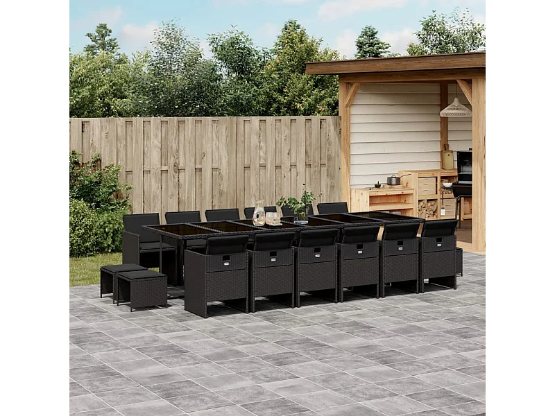 Set de muebles jardín 17 piezas con cojines ratán sintético negro