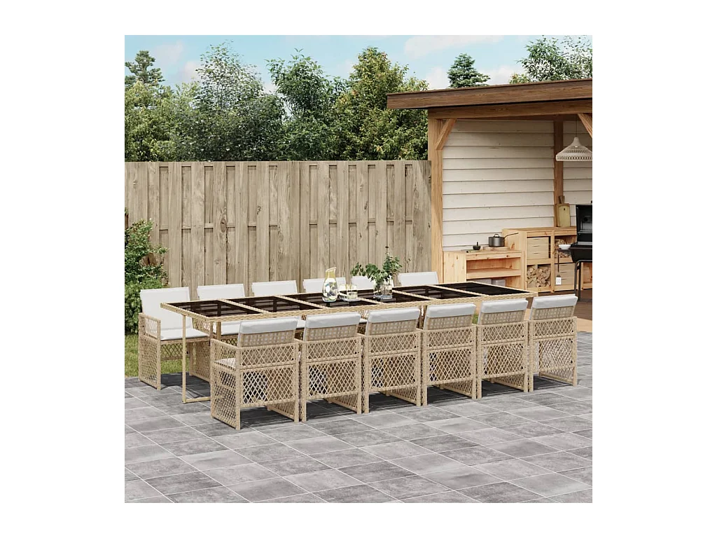 13-delige Tuinset met kussens poly rattan beige
