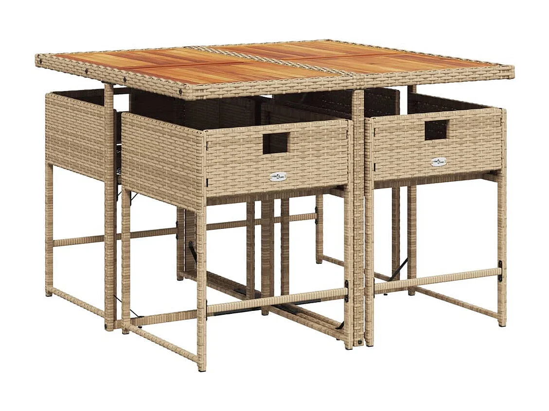 5 peças conjunto de jantar para jardim com almofadões vime PE bege