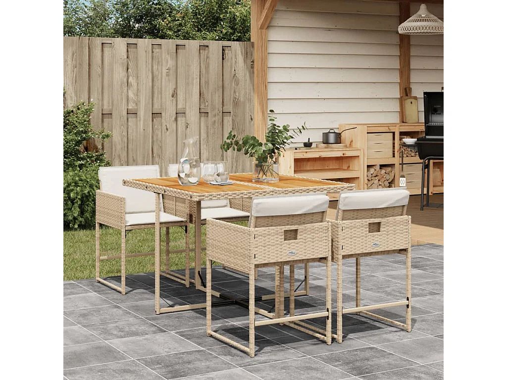 5 peças conjunto de jantar para jardim com almofadões vime PE bege