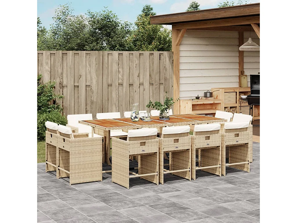Ensemble à manger de jardin et coussins 13 pièces beige