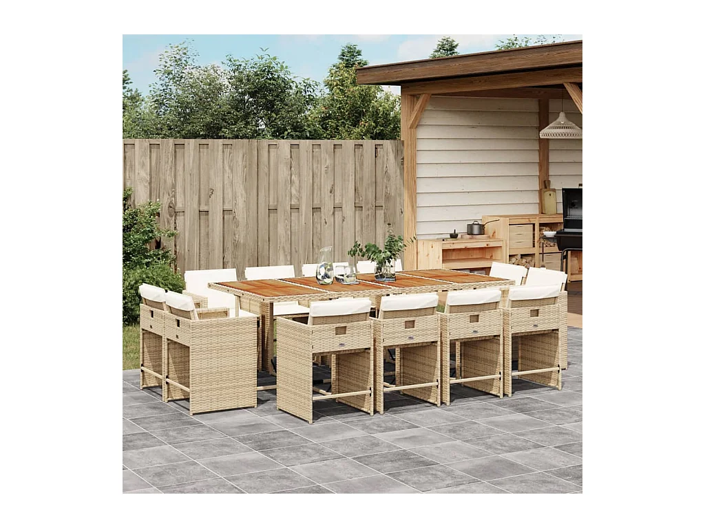 13-delige Tuinset met kussens poly rattan beige