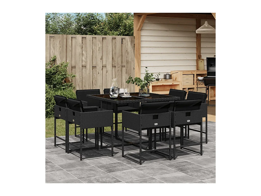 9-delige Tuinset poly rattan zwart