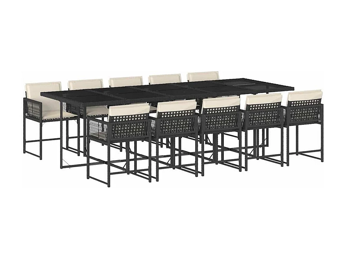 Set de comedor jardín 11 piezas con cojines ratán sintético negro
