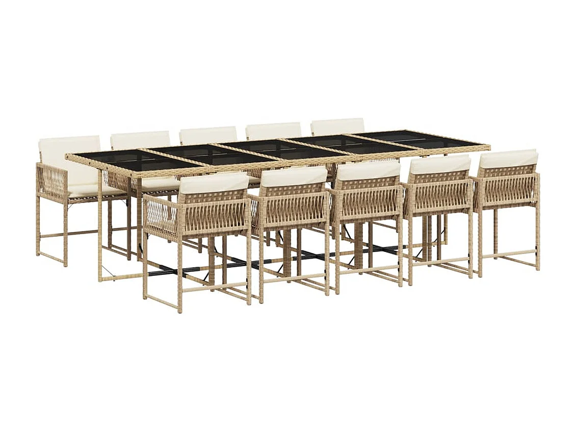 Ensemble à manger de jardin et coussins 11 pièces beige poly rotin