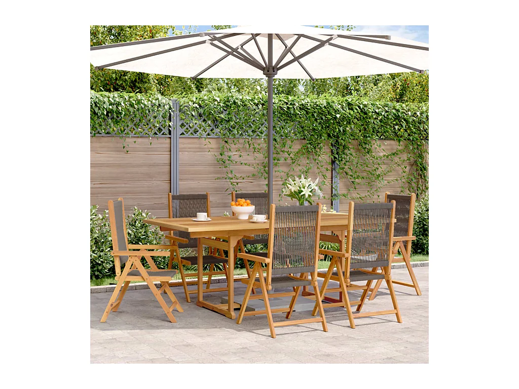 Ensemble à manger de jardin 7 pièces gris polypropylène bois massif