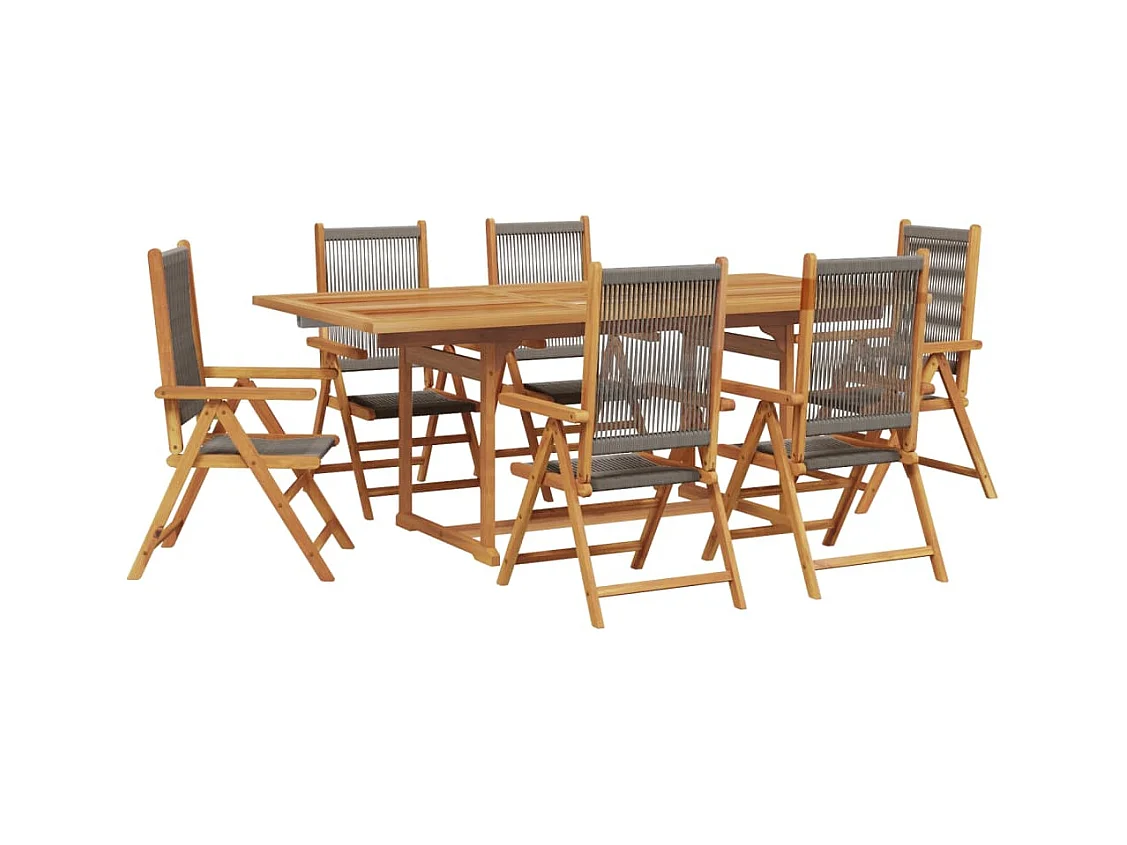 Set de comedor jardín 7 piezas polipropileno madera maciza gris