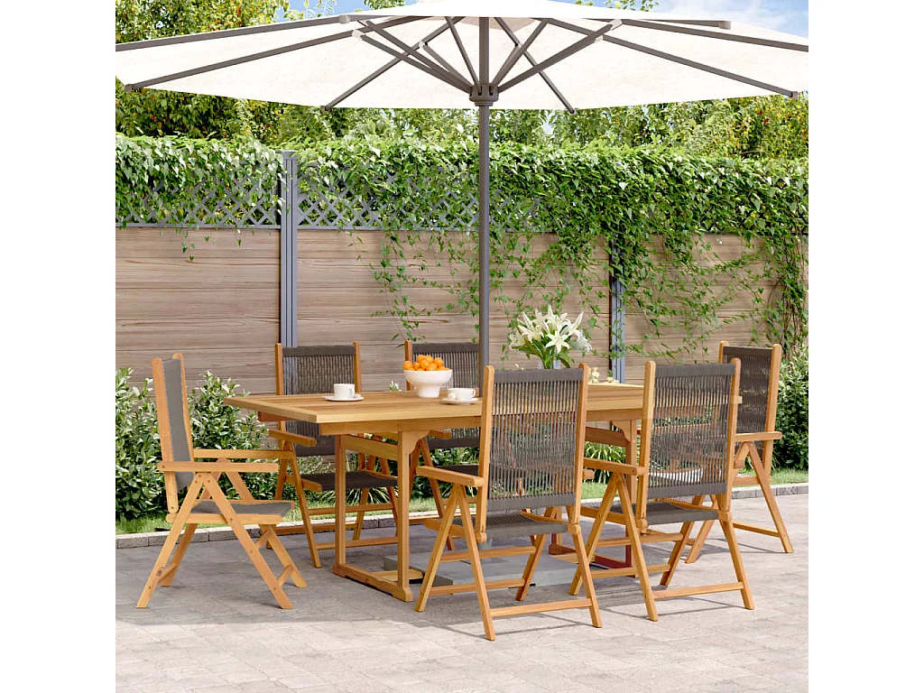 Set de comedor jardín 7 piezas polipropileno madera maciza gris