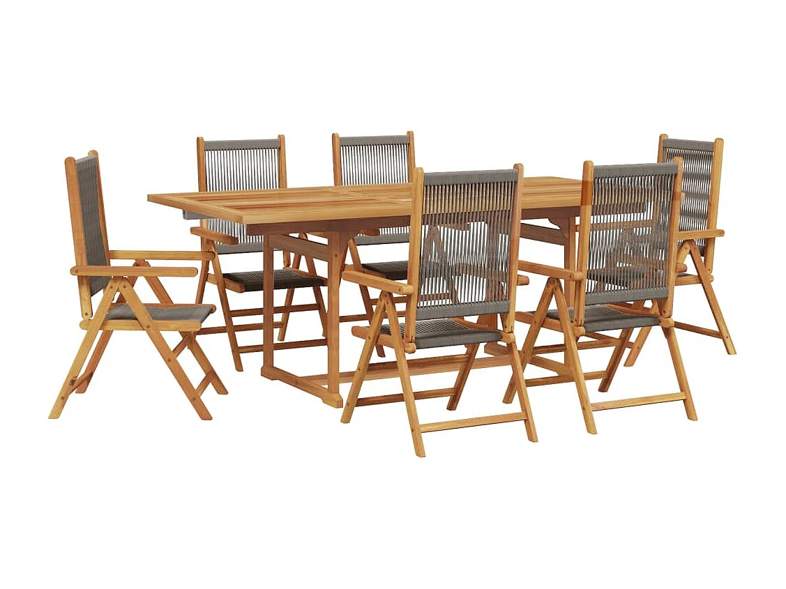 Set de comedor jardín 7 piezas polipropileno madera maciza gris