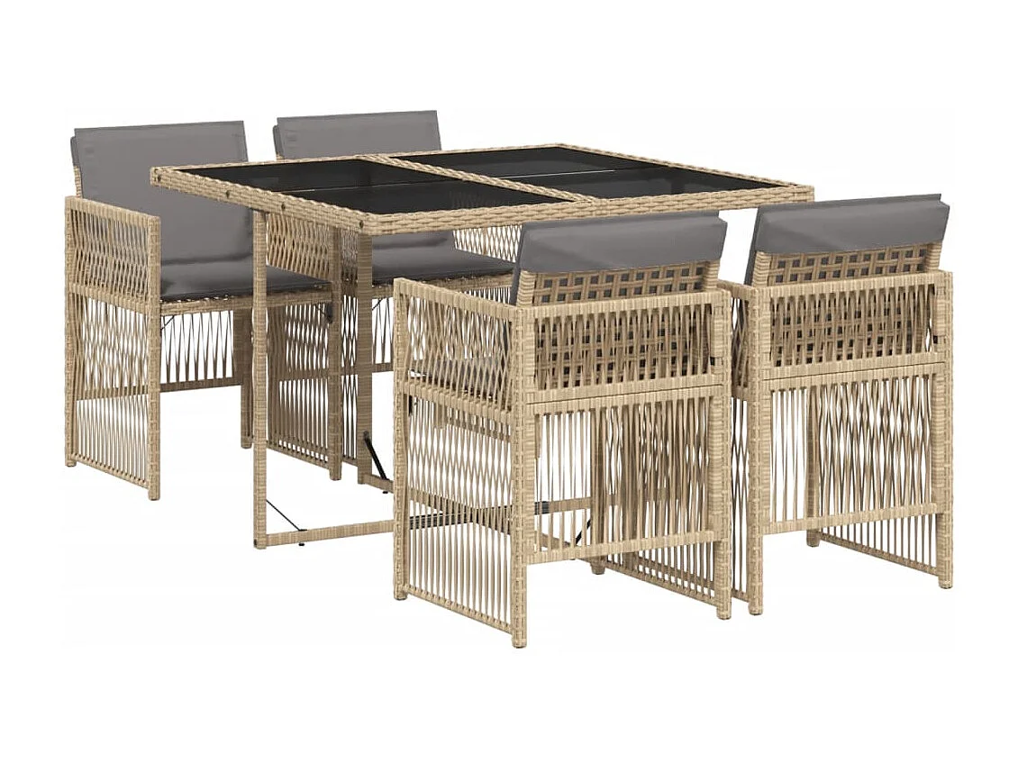Set comedor de jardín 5 piezas con cojines ratán sintético beige