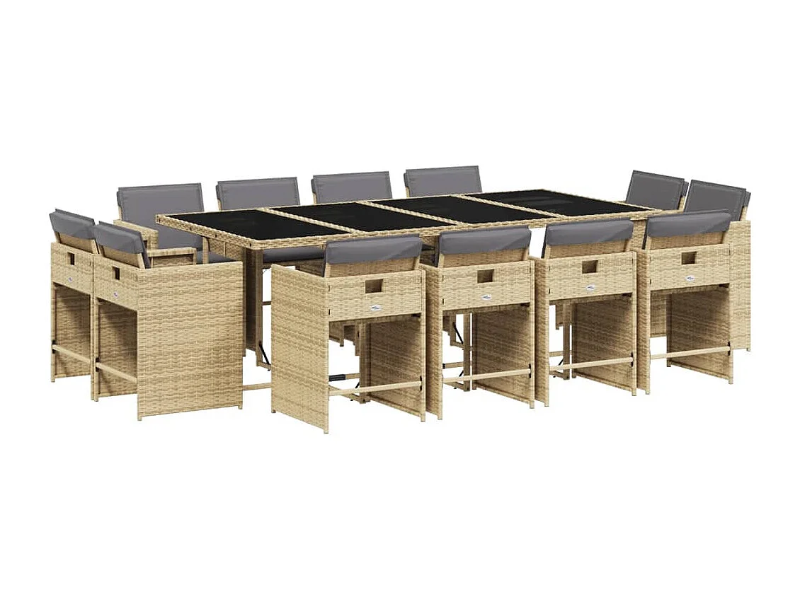 Ensemble à manger de jardin coussins 13 pièces mélange beige rotin