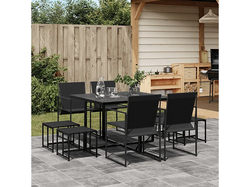 Juego de comedor para jardín 9 piezas textilene negro
