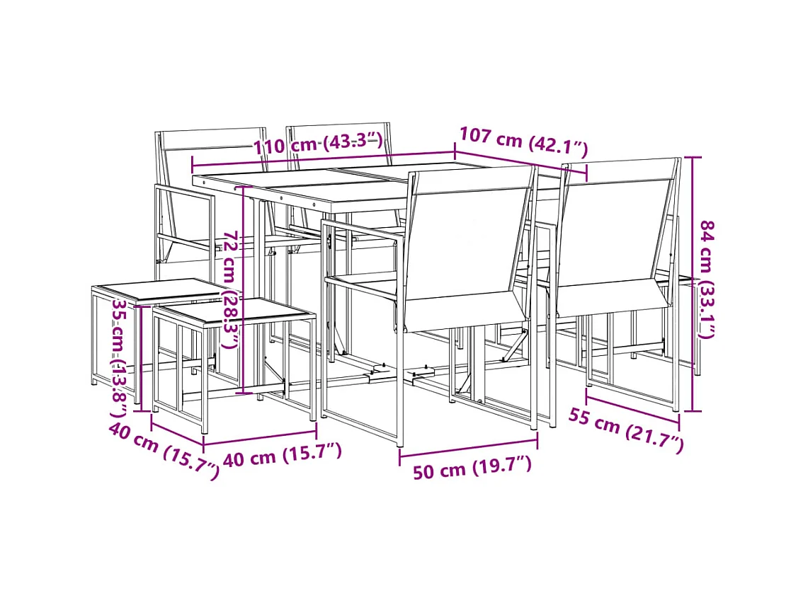 Juego de comedor para jardín 9 piezas textilene negro